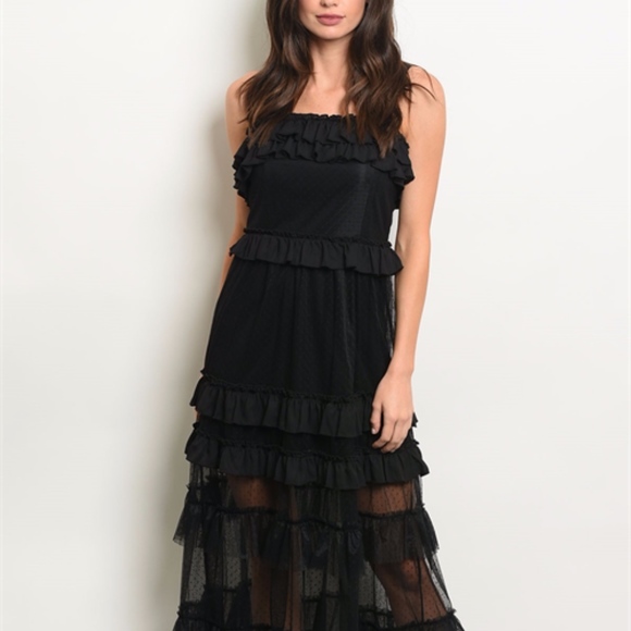 black ruffle maxi dress